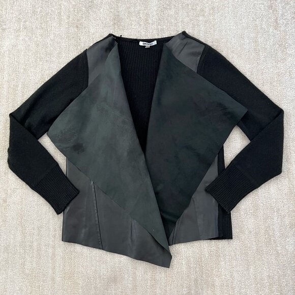 DKNY Genuine Leather Cardigan Sweater M/L FLAWED - Picture 1 of 12